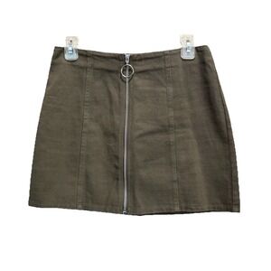 Chloe & Katie‎ Olive Green Mini Skirt Size Medium Zip Front Cotton
